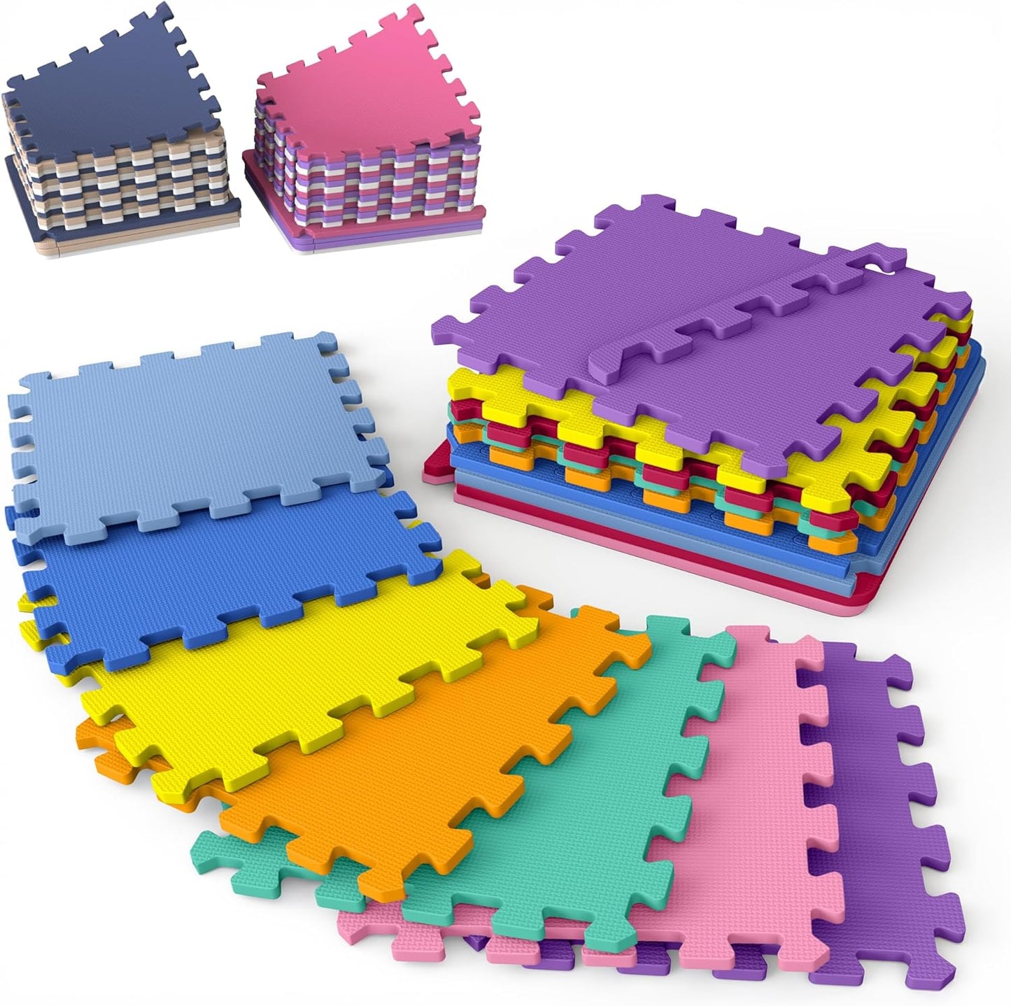 36 Tiles with Borders | 12" x 12" Baby Play Mat Foam Puzzle Floor Tiles | Non-Toxic Soft Waterproof Interlocking EVA Playmat for Nursery Playroom Playpen Toddler Tummy Mat
