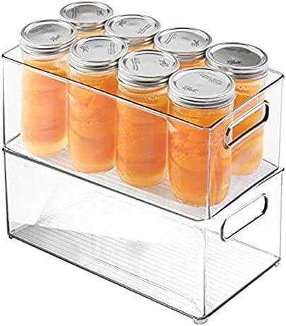 2 x Clear Organizer Storage Bin with Handle Compatible with Kitchen I Best Compatible with Refrigerators, Cabinets & Food Pantry - 10" x 5" x 6"