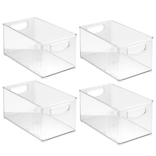 4 x Clear Organizer Storage Bin with Handle Compatible with Kitchen I Best Compatible with Refrigerators, Cabinets & Food Pantry - 10" x 5" x 6"