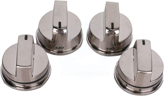 4 x EBZ37189611 Burner Range Control Knob Kit Stainless Steel Compatible with LG Gas Range, Stove