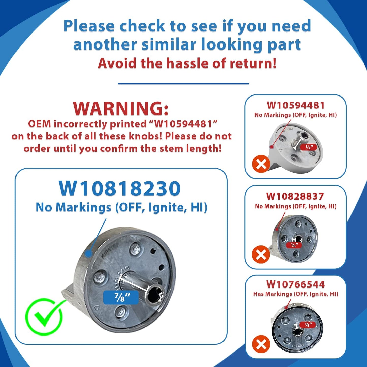 Lifetime Appliance W10828837 Knob Compatible with Whirlpool Stove/Range