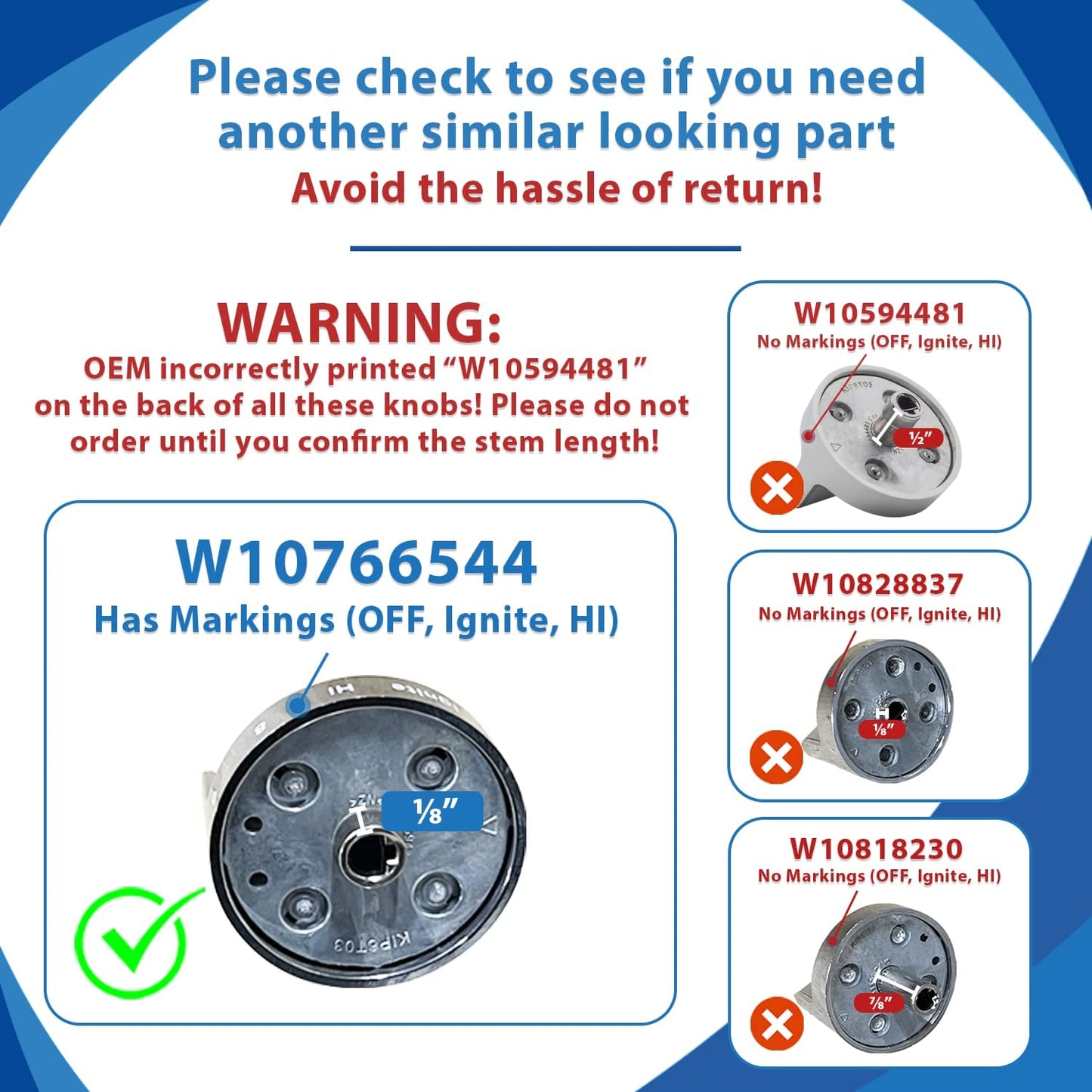 W10766544 Knob Compatible with Whirlpool Stove/Range