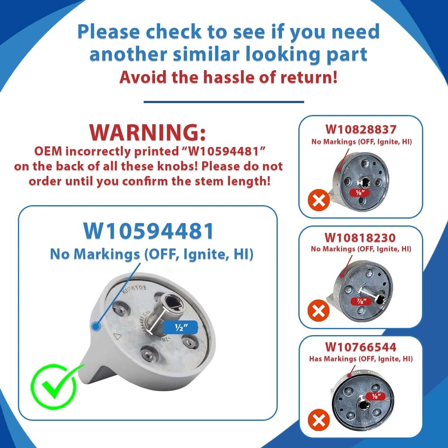 4 x W10594481 Knob Compatible with Whirlpool Stove/Range