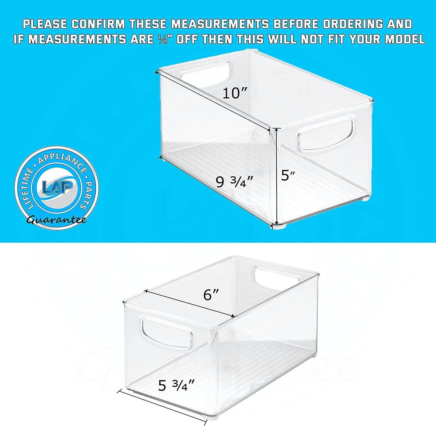 4 x Clear Organizer Storage Bin with Handle Compatible with Kitchen I Best Compatible with Refrigerators, Cabinets & Food Pantry - 10" x 5" x 6"