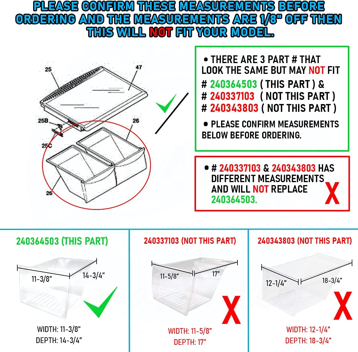 240364503 Meat Pan Crisper Bin Compatible with Frigidaire Refrigerator