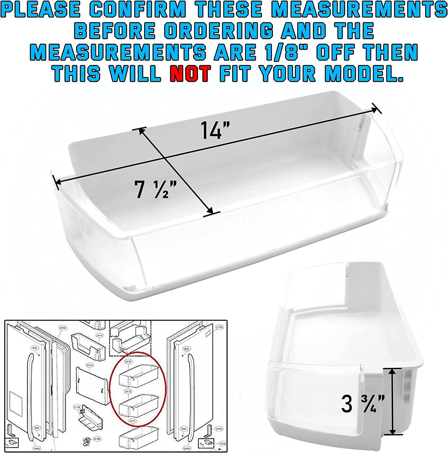 AAP73631502 Door Shelf Bin (Right) Compatible with LG, Kenmore, Sears Refrigerator