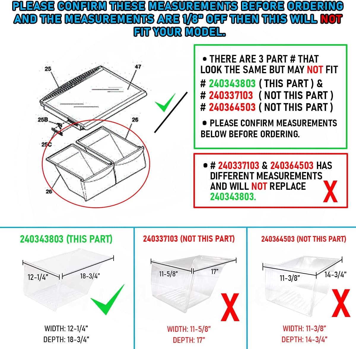 Lifetime Appliance 240343803 Crisper Bin Compatible with Frigidaire Refrigerator - AP2115895, 240343801, 240343805