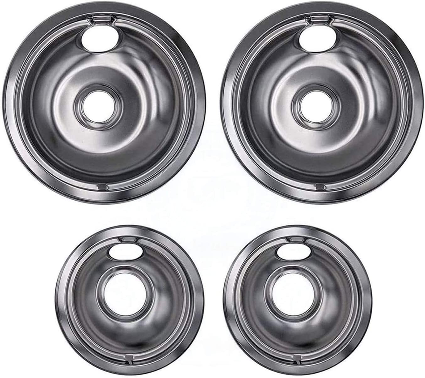 Ultra Durable W10196405, W10196406 Chrome Drip Pans Replacement Compatible with Whirlpool W10278125-2 x Small 6" + 2 x Large 8" Drip Pans