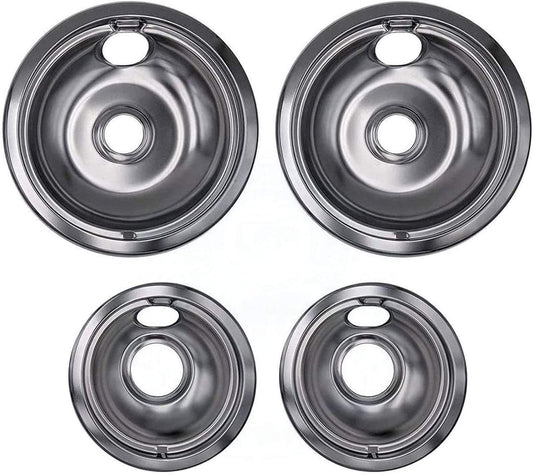 Ultra Durable W10196405, W10196406 Chrome Drip Pans Replacement Compatible with Whirlpool W10278125-2 x Small 6" + 2 x Large 8" Drip Pans