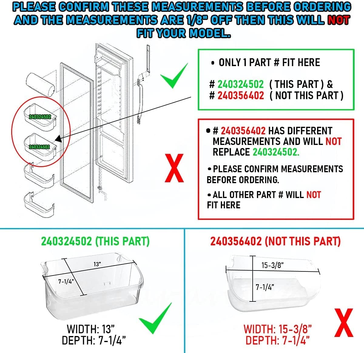 240324502 Door Bin Shelf Compatible with Frigidaire, Kenmore, Electrolux Refrigerator