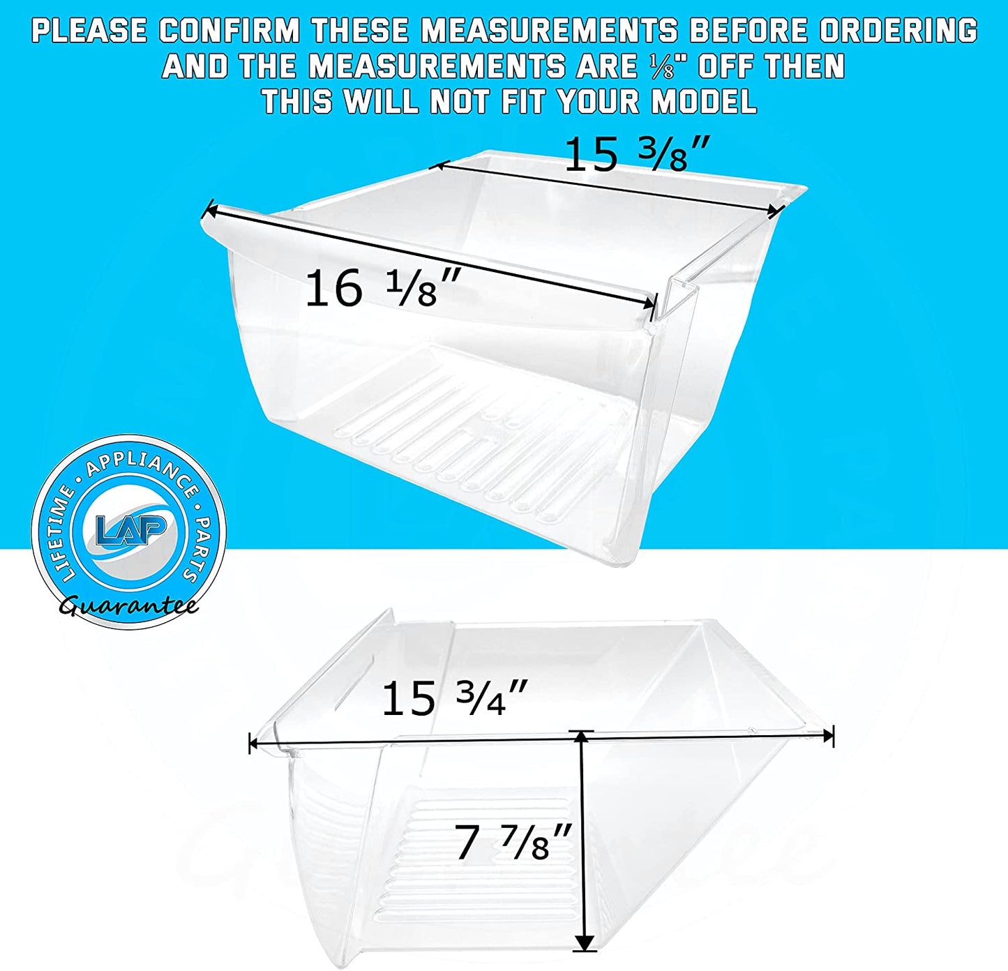 240351207 LOWER Crisper Bin Compatible with Frigidaire Refrigerator - 240351203, 240351206, 240351209