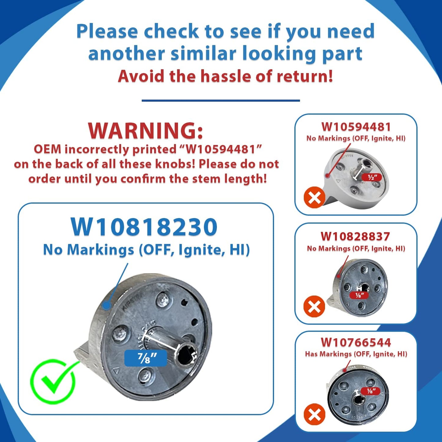 Lifetime Appliance W10818230 Knob Compatible with Whirlpool Stove/Range