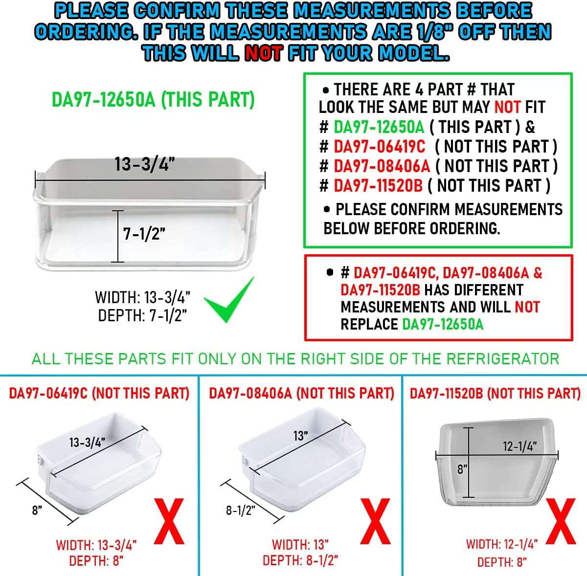 (2 PCS) DA97-12650A Door Shelf Basket Bin (RIGHT Side) Compatible with Samsung Refrigerator - DA63-07104A, DA63-06963A