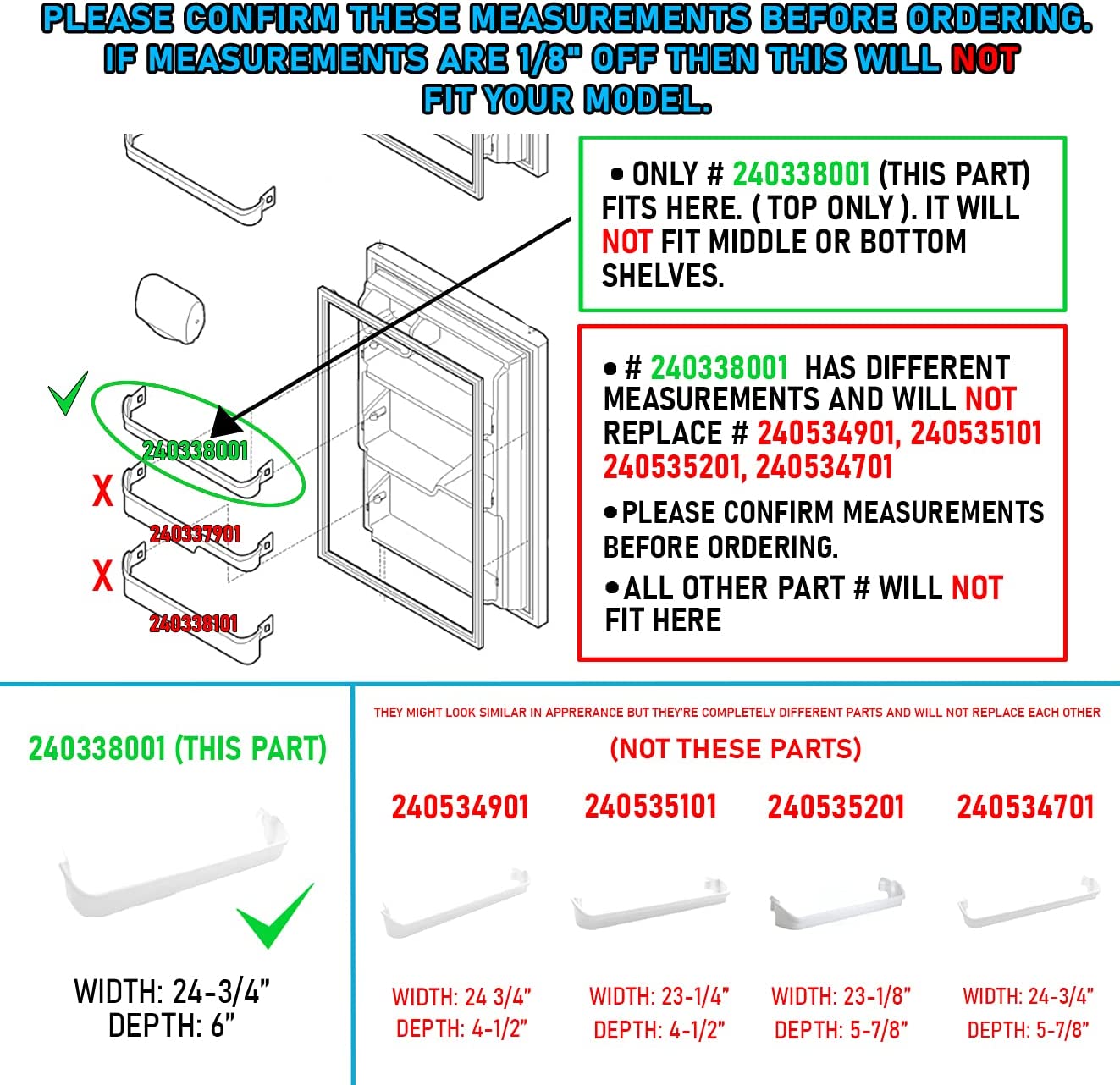 240338001 Door Bin Shelf Rack Compatible with Frigidaire or Kenmore Refrigerator