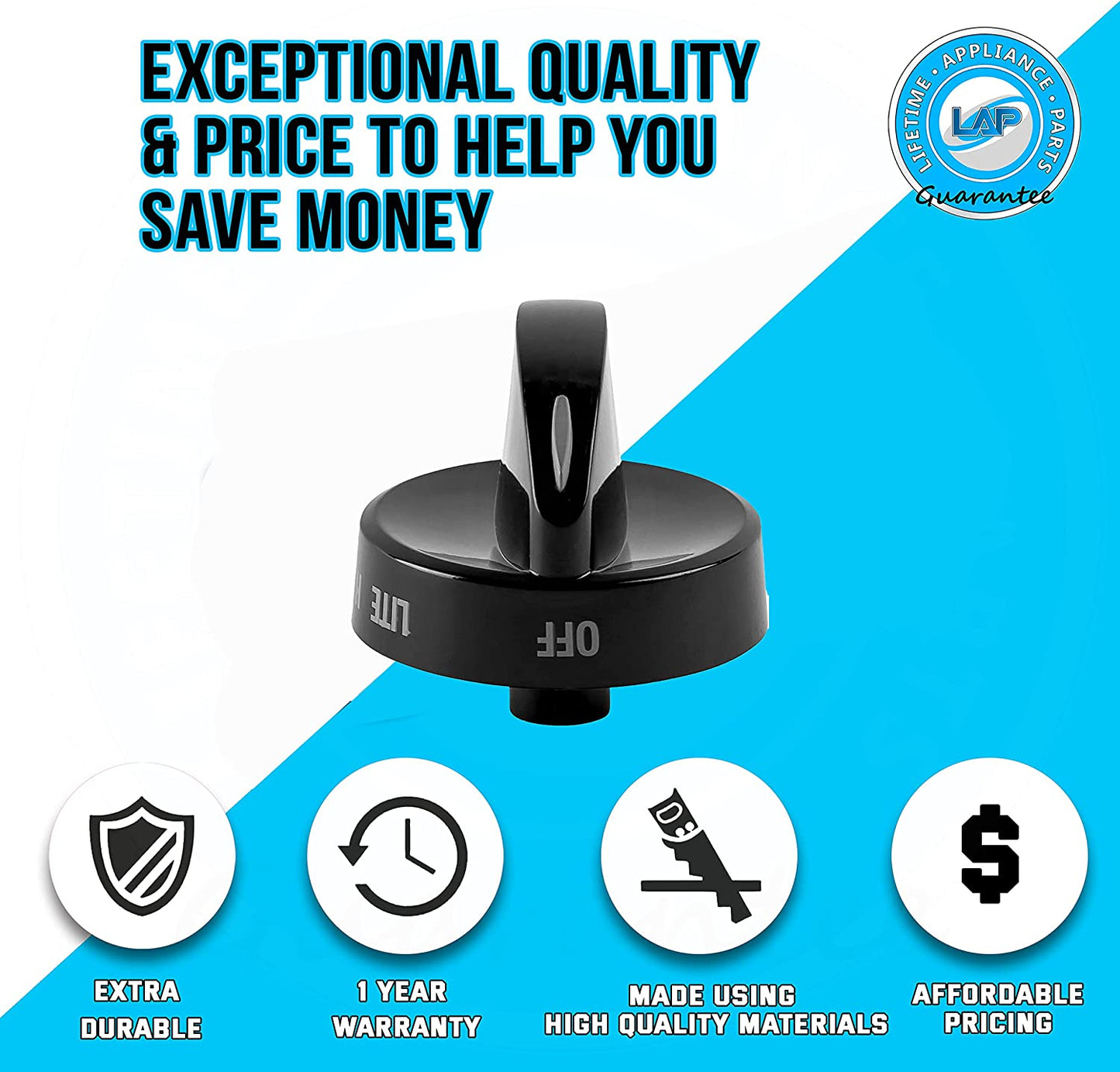 2 x 316442513 Surface Burner Knob Compatible with Frigidaire, Kenmore, Sears Range Oven