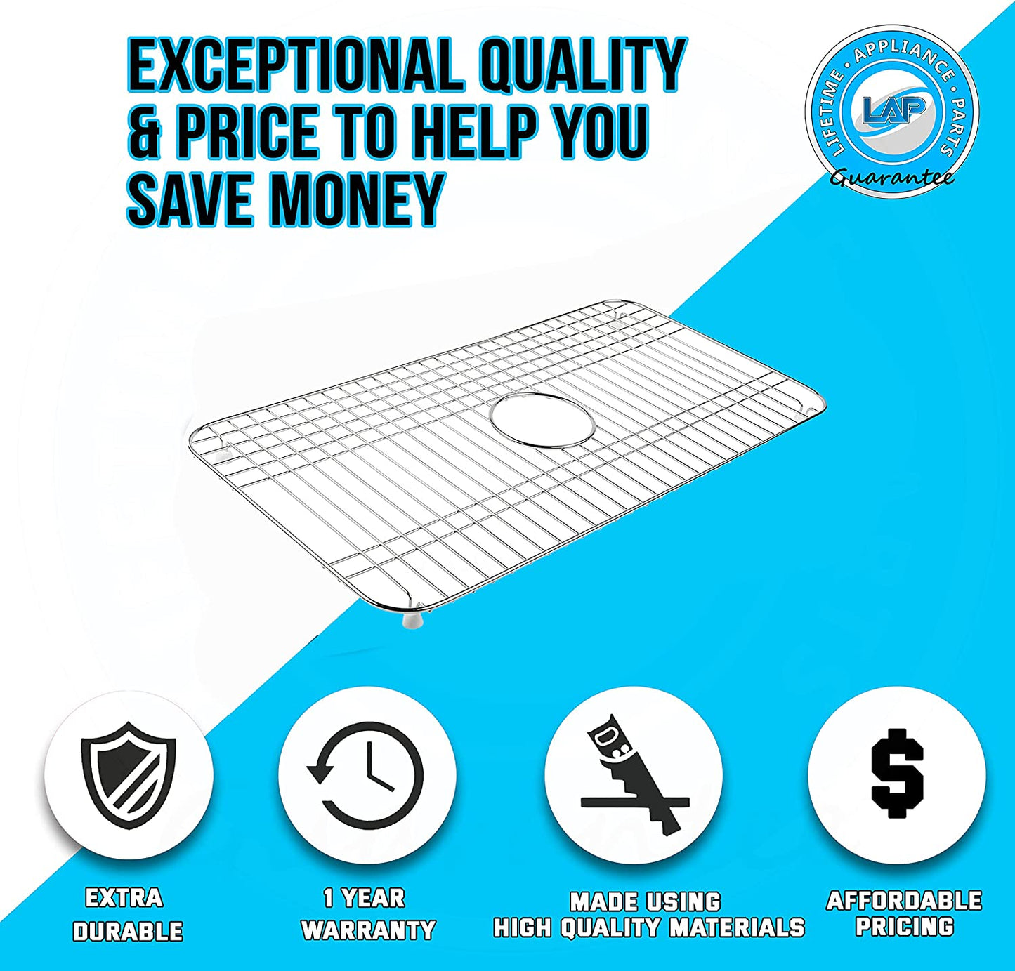 Lifetime Appliance K-6517-ST Bottom Basin Stainless Steel Rack Compatible with Kohler Bakersfield Sink - Upgraded