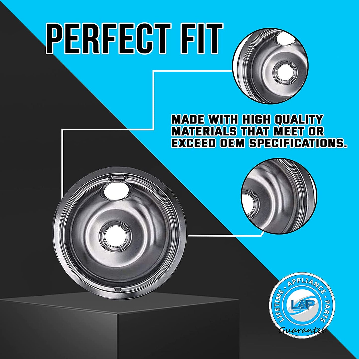 Ultra Durable W10196405, W10196406 Chrome Drip Pans Replacement Compatible with Whirlpool W10278125-2 x Small 6" + 2 x Large 8" Drip Pans