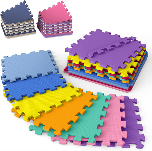 36 Tiles with Borders | 12" x 12" Baby Play Mat Foam Puzzle Floor Tiles | Non-Toxic Soft Waterproof Interlocking EVA Playmat for Nursery Playroom Playpen Toddler Tummy Mat