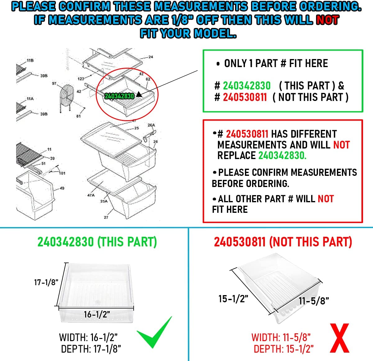 240342830 Meat Pan Crisper Bin Compatible with Frigidaire Refrigerator