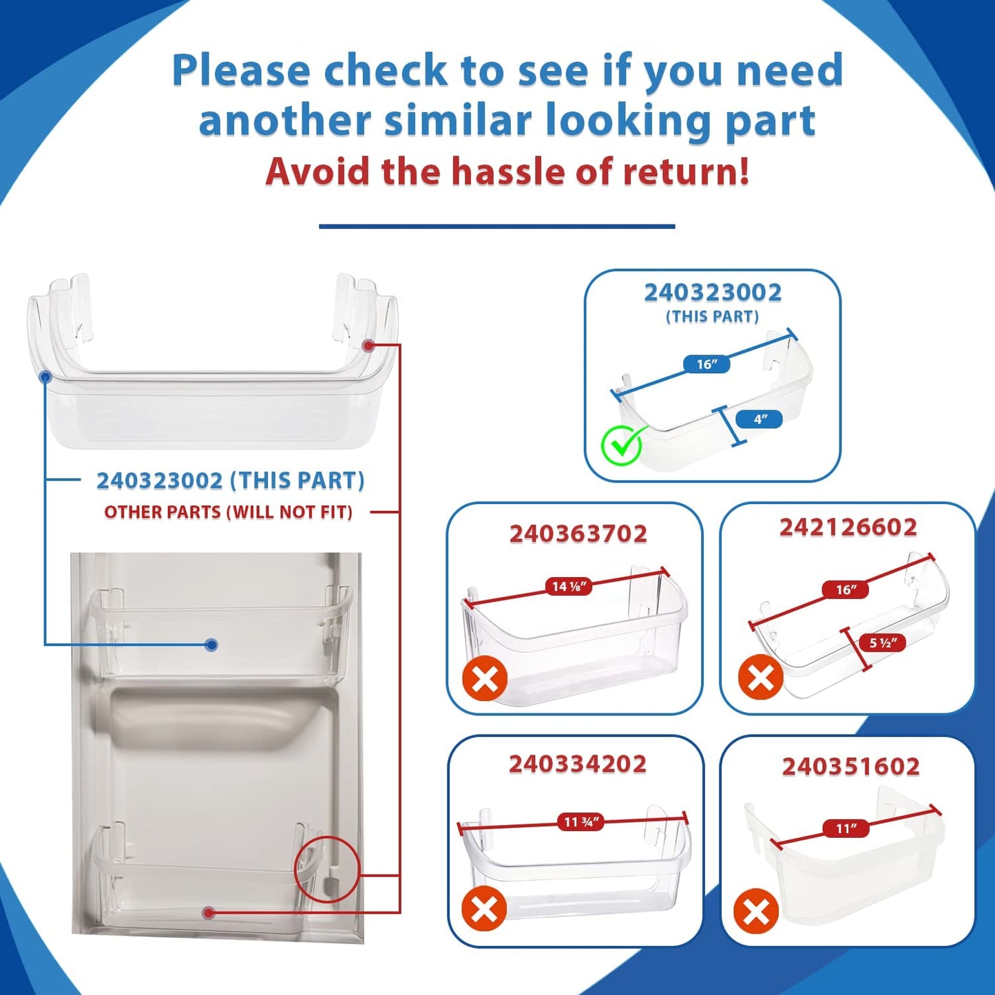 Lifetime Appliance 240356402 & 240323002 Refrigerator Door Shelf Replacement Bin Compatible with Frigidaire Replacement Parts, Refrigerator Shelf