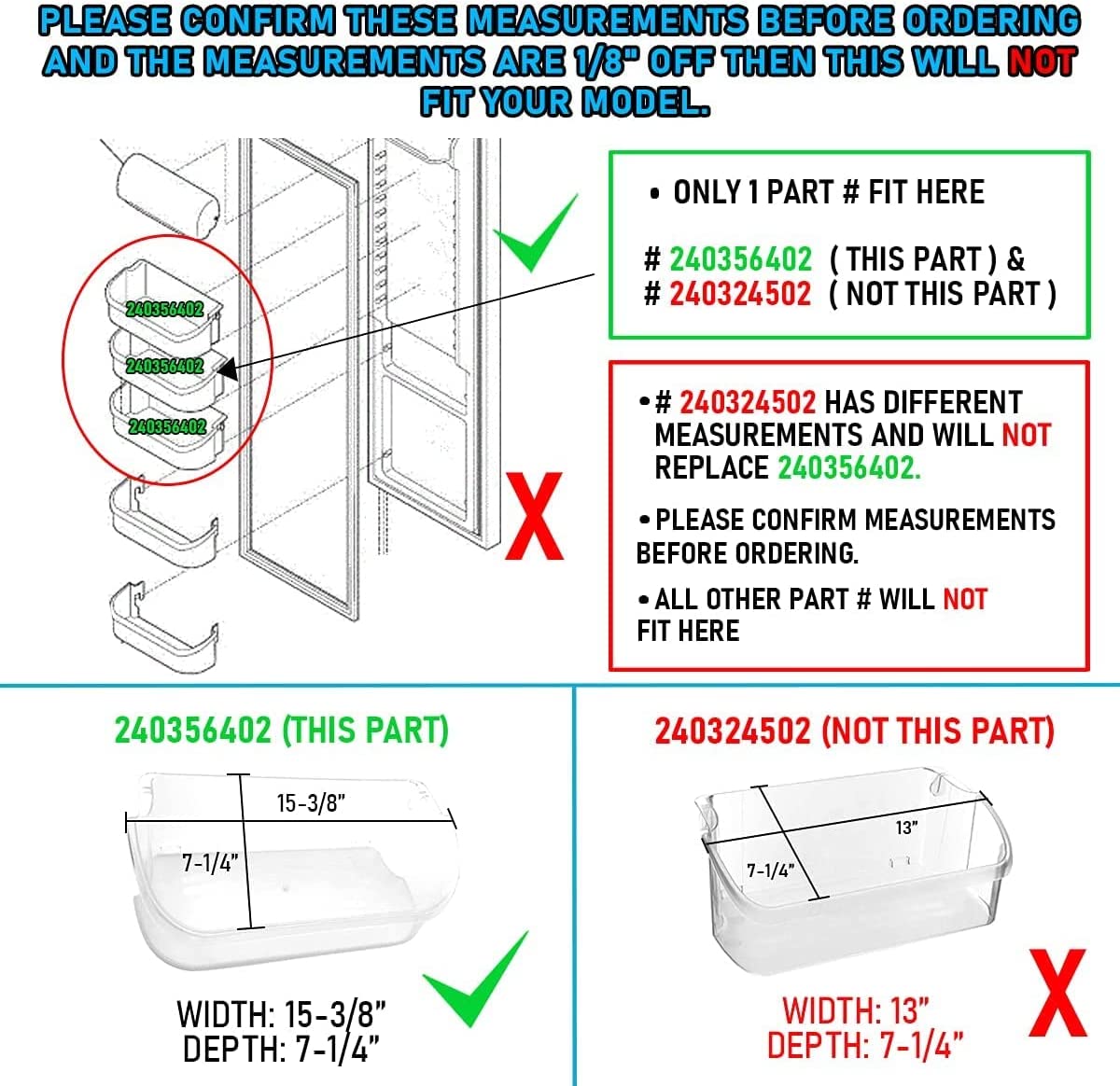 2 x 240356402 Door Bin Compatible with Frigidaire, Kenmore, Electrolux Refrigerator Replacement