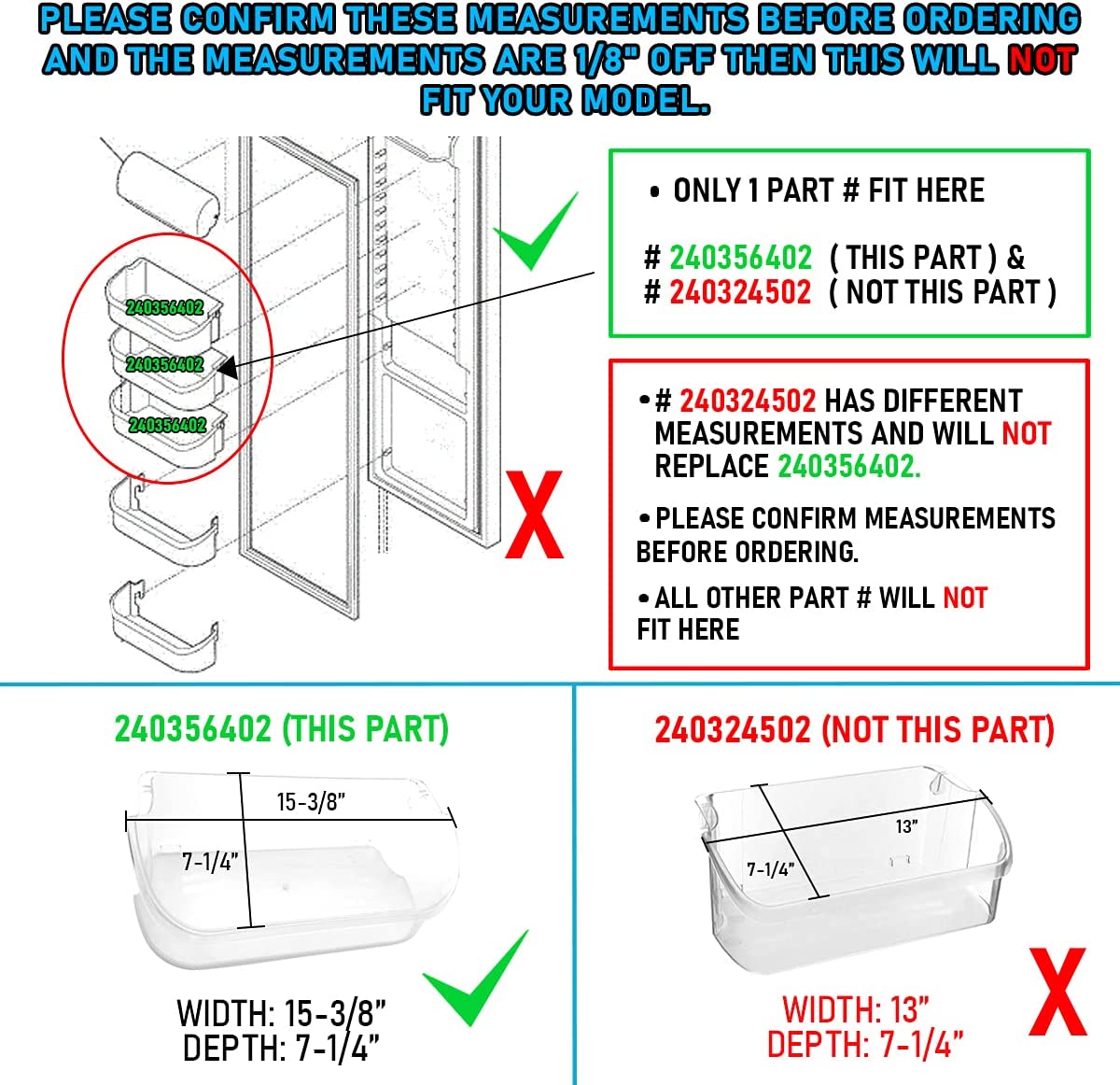 240356402 Door Bin Compatible with Frigidaire, Kenmore, Electrolux Refrigerator Replacement Shelves