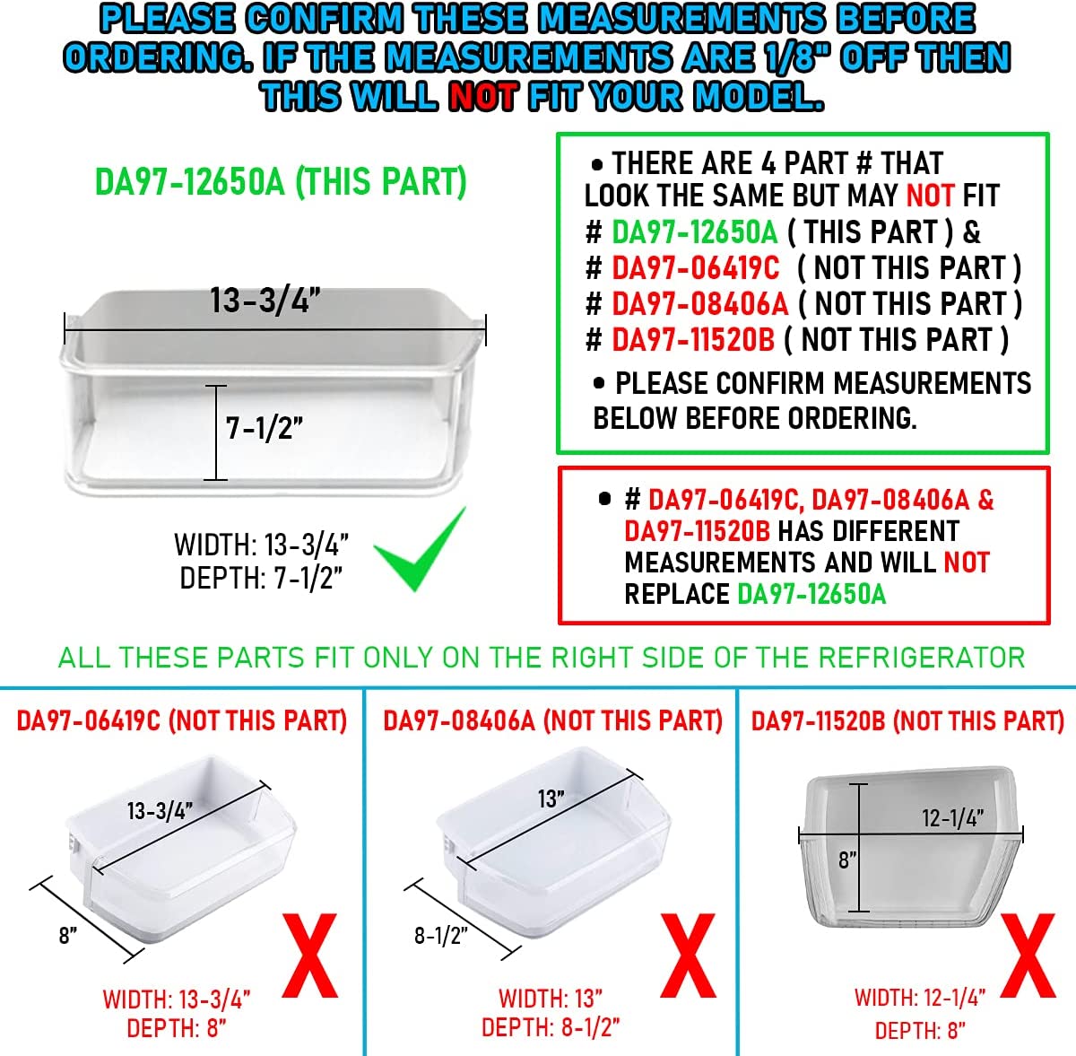 DA97-12650A Door Shelf Basket Bin (RIGHT Side) Compatible with Samsung Refrigerator - DA63-07104A, DA63-06963A