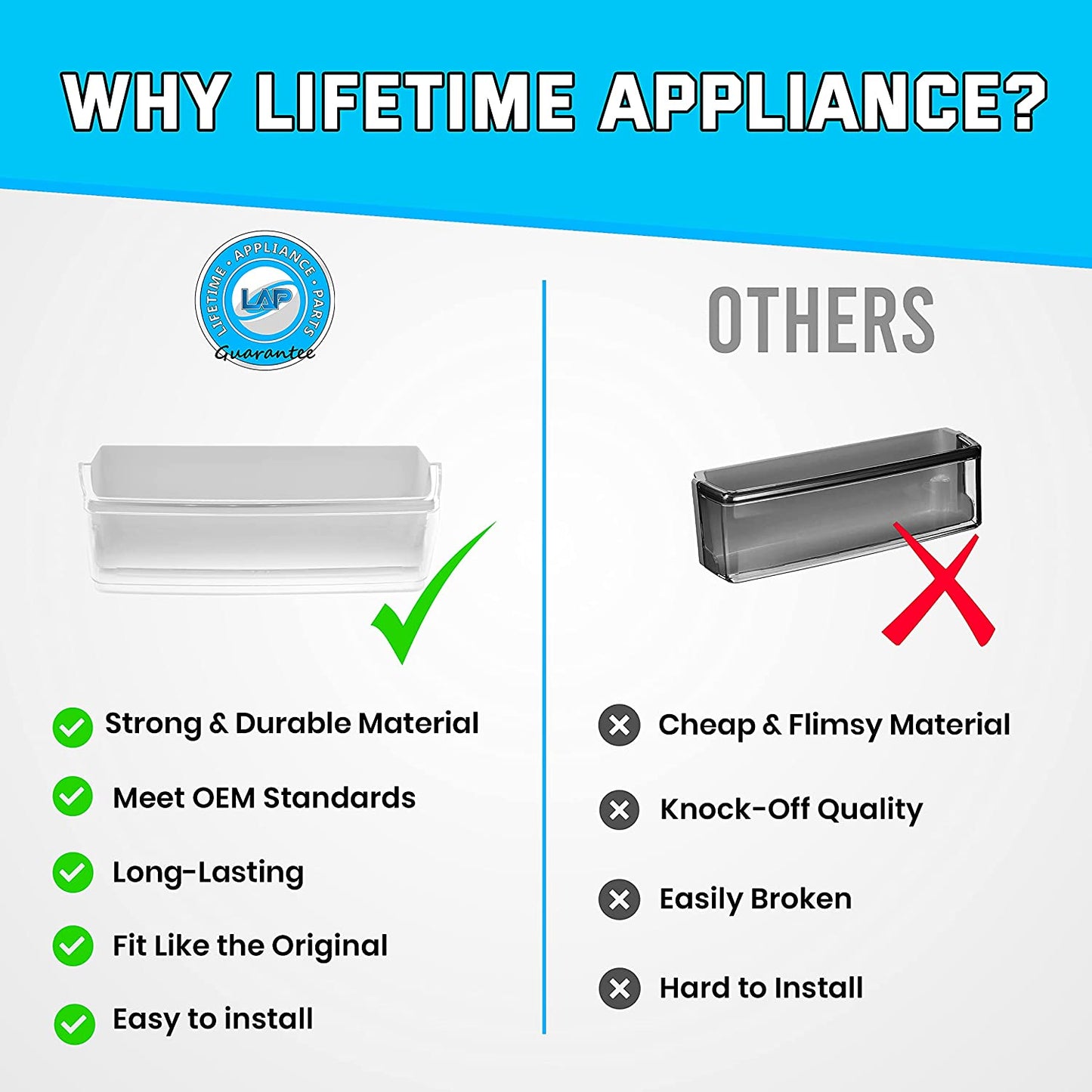 Lifetime Appliance AAP73252302 Door Shelf Bin (Left) Compatible with LG, Kenmore Sears Refrigerator