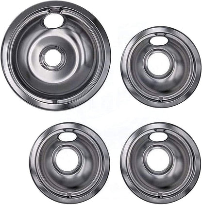 Ultra Durable W10196405, W10196406 Chrome Drip Pans Replacement Compatible with Range Kleen 10124XZ - 3 x Small 6" + 1 x Large 8" Drip Pan